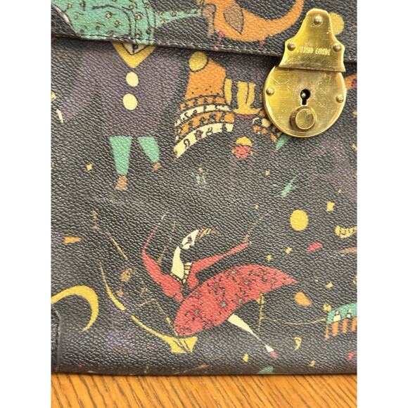 Vintage Piero Guidi Black Multi Magic Circus Envelope CLUTCH Leather Accents - Picture 7 of 9